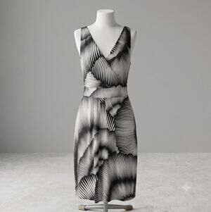 100% Silk Cocktail Dress with Optical Wave Print, Cute Back Tie Detail